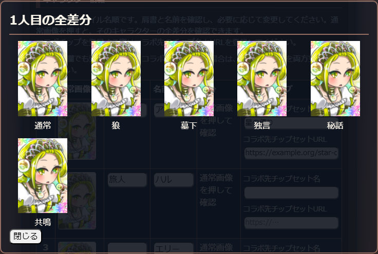 通常画像を押したときに開く1人分の全差分